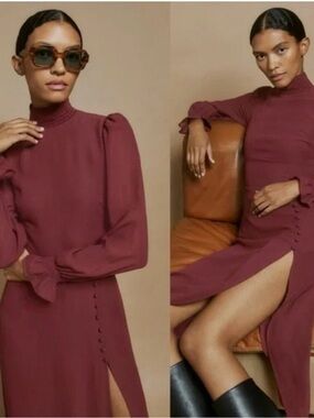 REFORMATION Stevi Maroon Long Sleeve Midi Dress Size 0